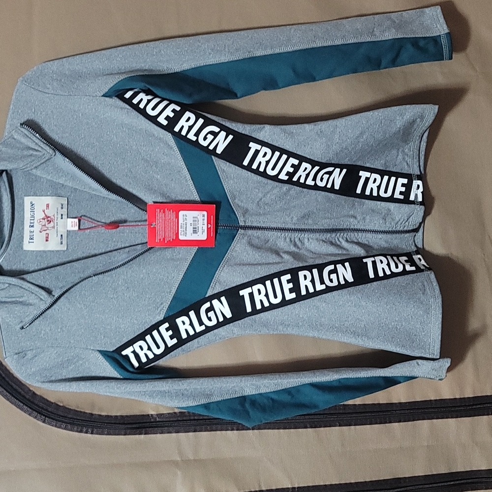 True Religion Brand new Gray & Teal Performance Zip Up Sz. XS